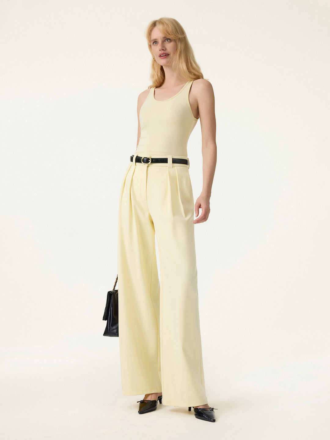 4-Way Stretch Drapey Mid Rise Wide Leg Work Pants
