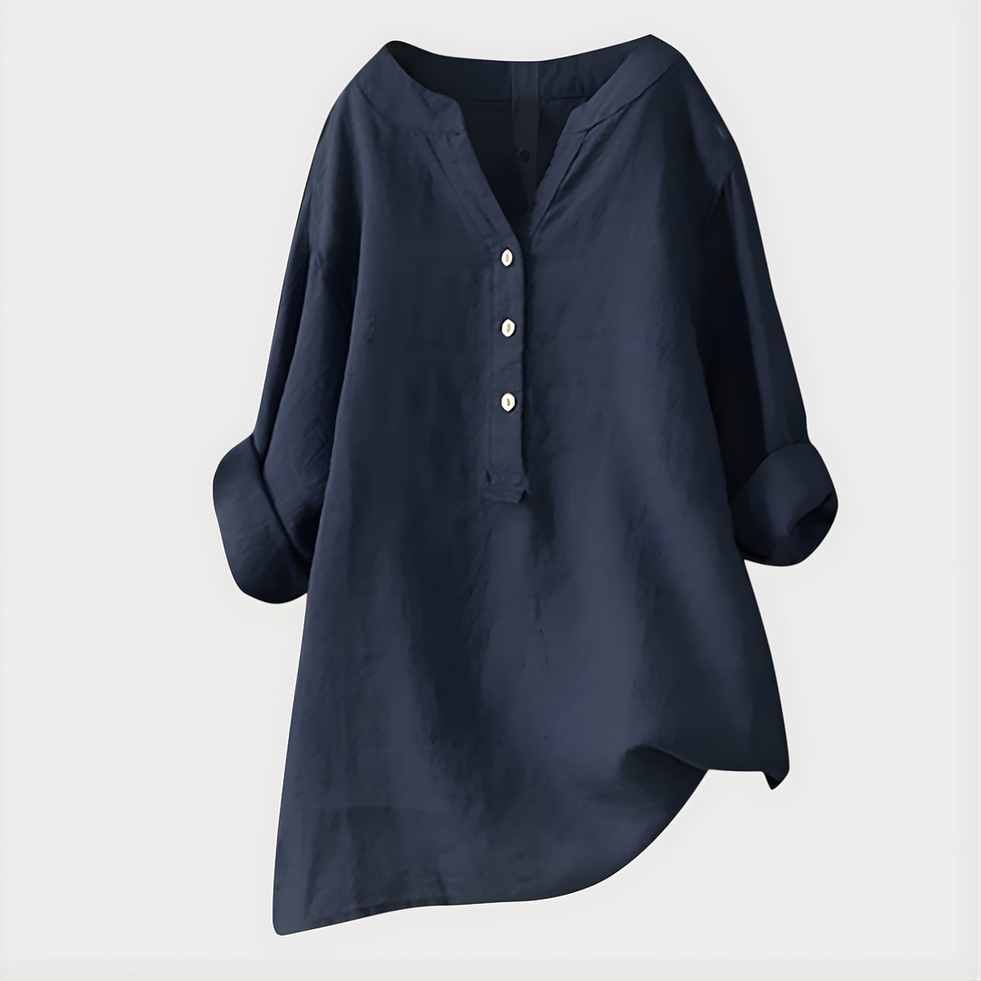 Veronique™ Elegant Cotton-Linen V-Neck Blouse