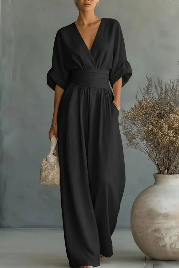 Wide-Leg Wrap Waist Jumpsuit