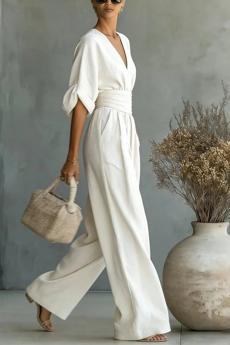 Wide-Leg Wrap Waist Jumpsuit