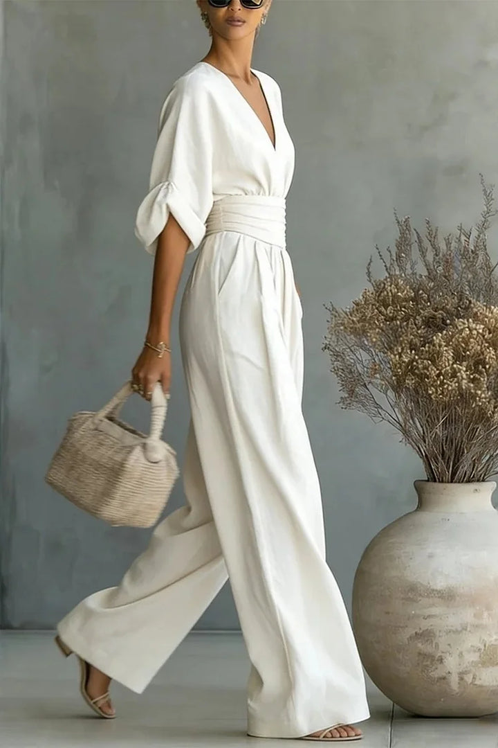Wide-Leg Wrap Waist Jumpsuit