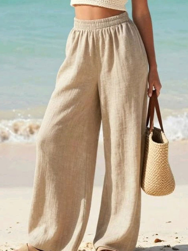 Women's Solid-color Wide-leg Casual Cotton-linen Trousers