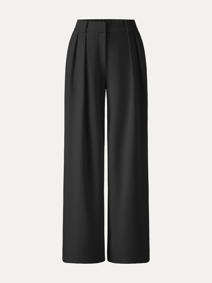 4-Way Stretch Drapey Mid Rise Wide Leg Work Pants
