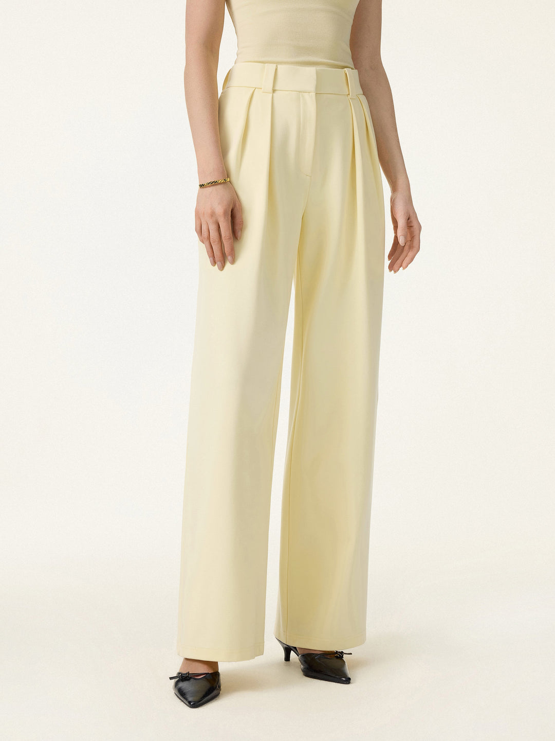 4-Way Stretch Drapey Mid Rise Wide Leg Work Pants