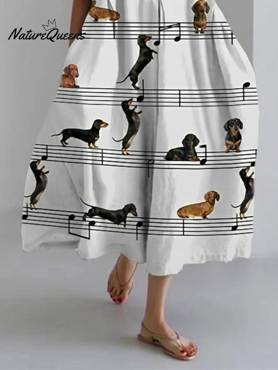 Women's Cute Dachshund Short Sleeve Linen Blend Midi Dress