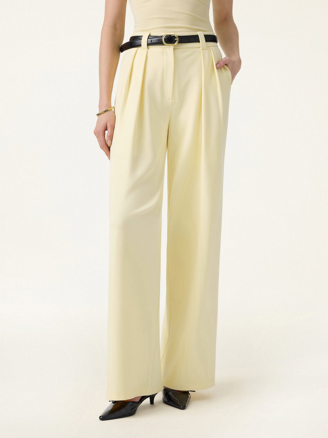 4-Way Stretch Drapey Mid Rise Wide Leg Work Pants