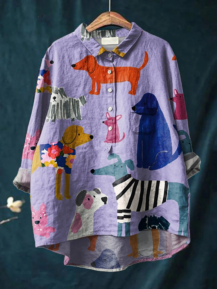 Coralie | Dog Art Print Casual Shirt