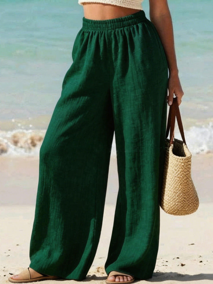 Women's Solid-color Wide-leg Casual Cotton-linen Trousers