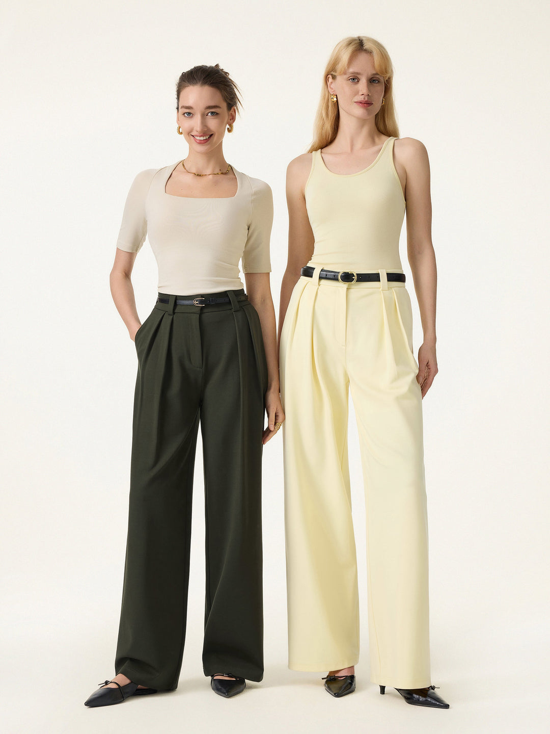4-Way Stretch Drapey Mid Rise Wide Leg Work Pants