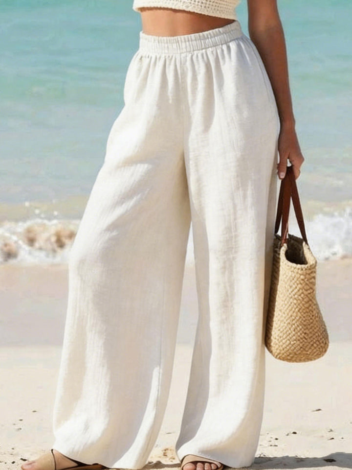 Women's Solid-color Wide-leg Casual Cotton-linen Trousers