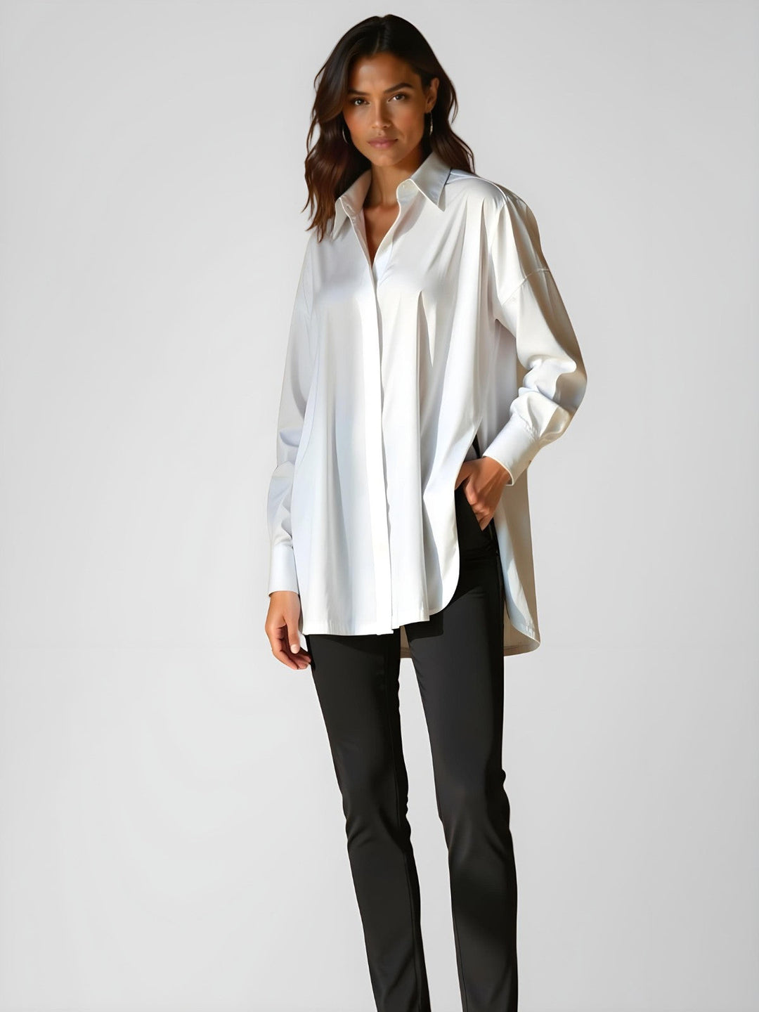 Oversized Lapel Button Shirt Dress