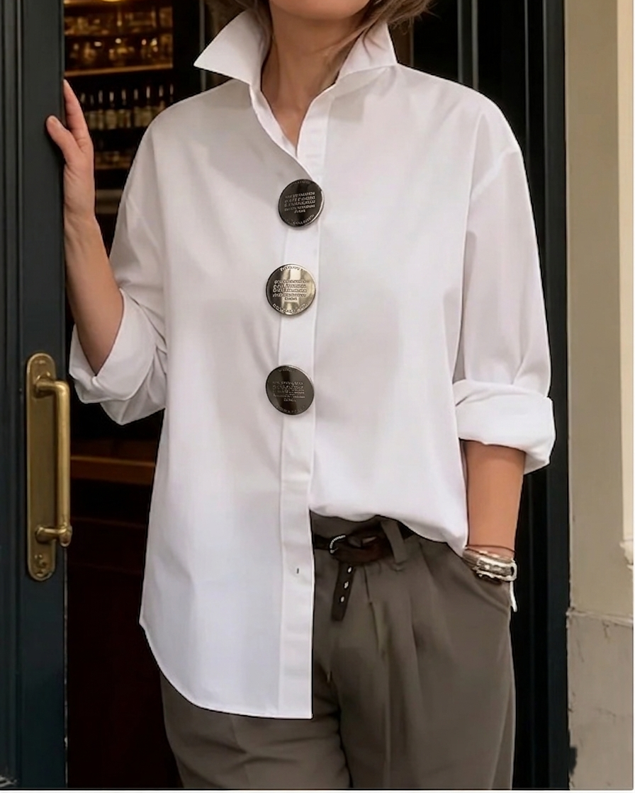 Oversized Blouse with Metallic Buttons