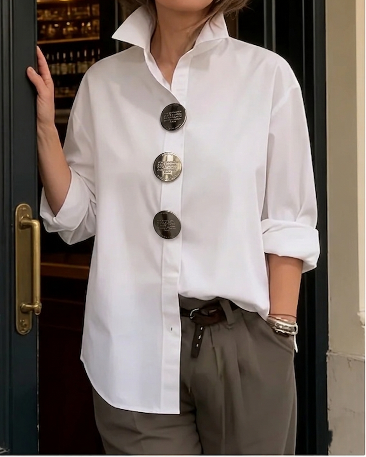 Oversized Blouse with Metallic Buttons