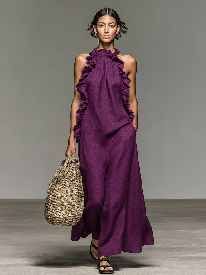 Minimalist Ruffle Linen-blend Maxi Dress