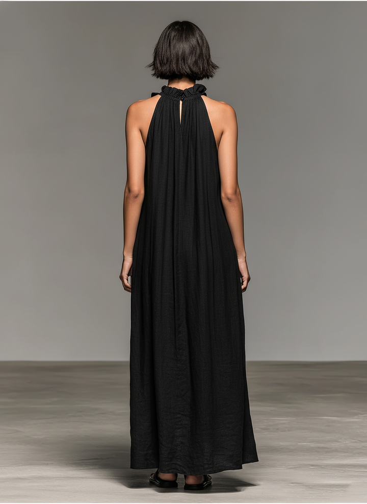Minimalist Ruffle Linen-blend Maxi Dress