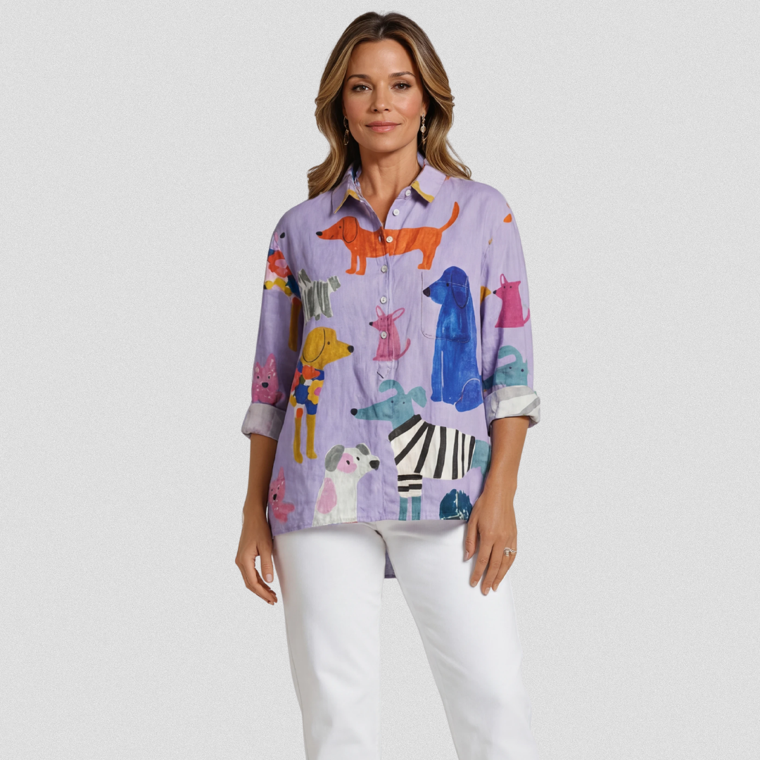 Coralie | Dog Art Print Casual Shirt