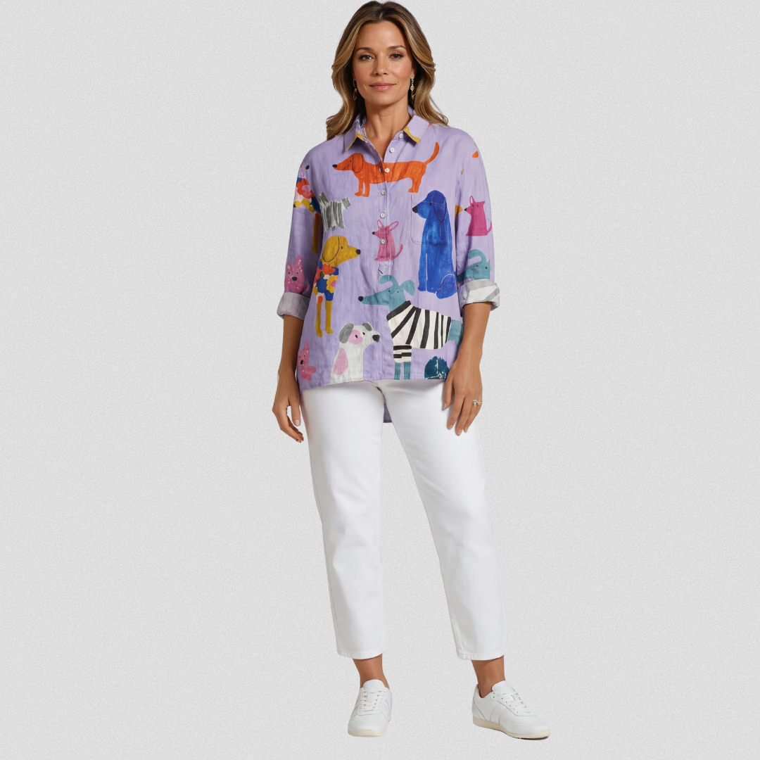 Coralie | Dog Art Print Casual Shirt