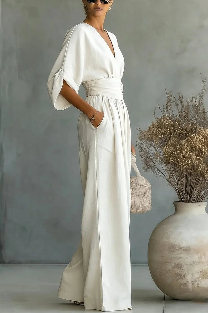 Wide-Leg Wrap Waist Jumpsuit
