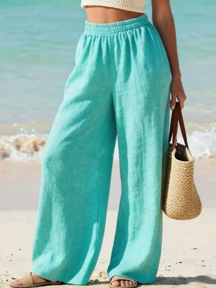 Women's Solid-color Wide-leg Casual Cotton-linen Trousers