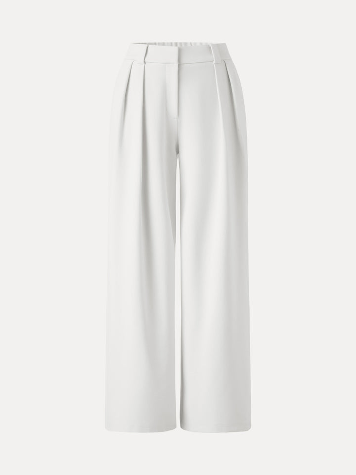 4-Way Stretch Drapey Mid Rise Wide Leg Work Pants