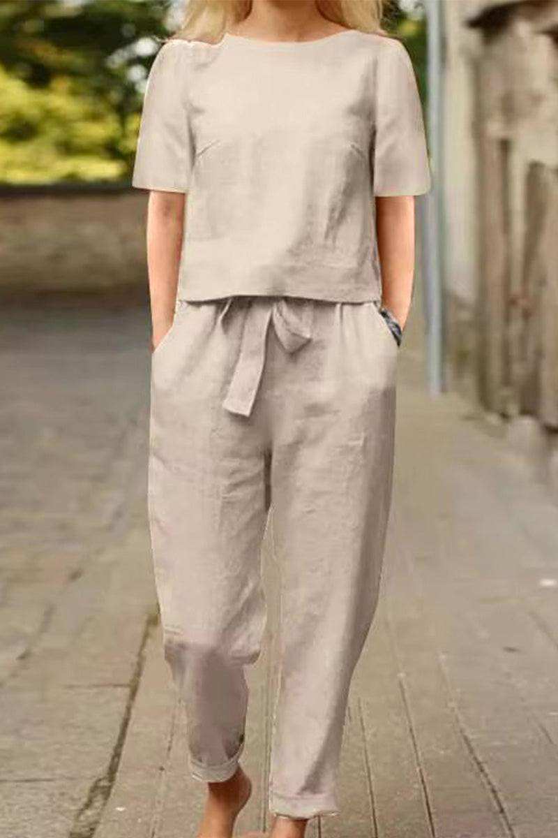 Cotton-Linen Blend Monochrome Two-Piece Set