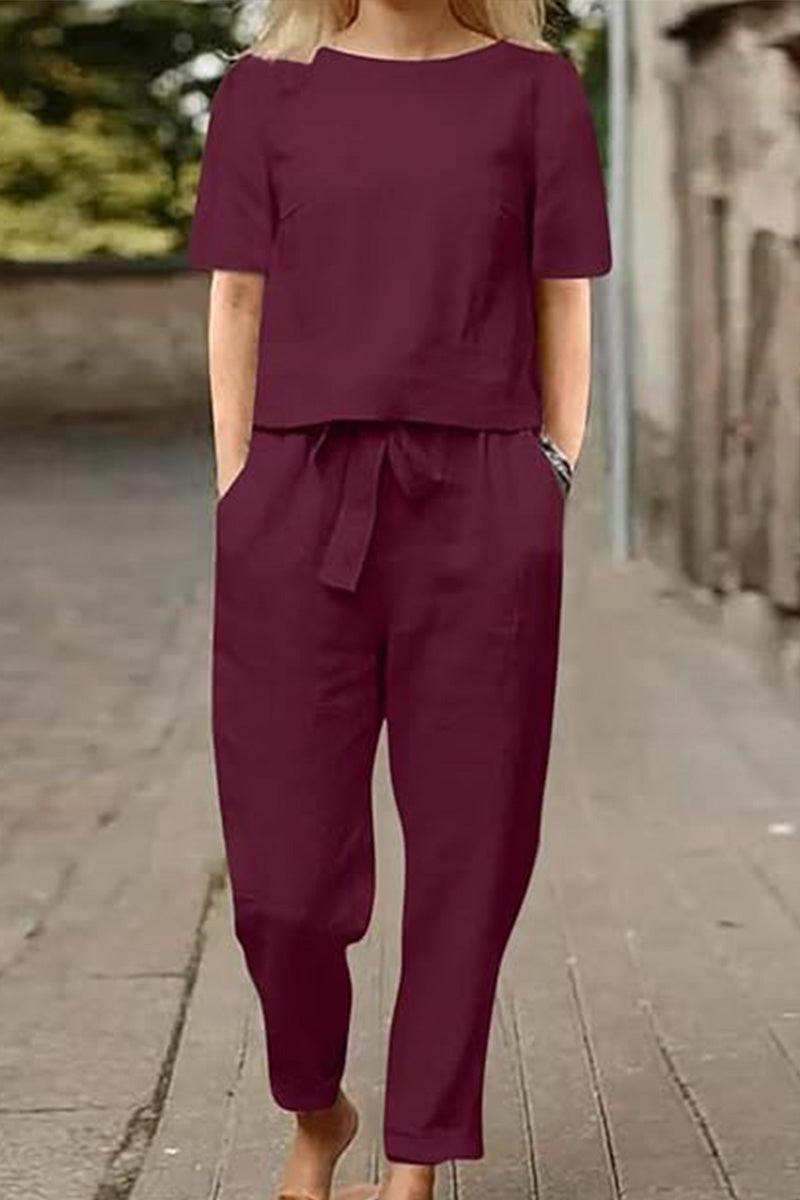 Cotton-Linen Blend Monochrome Two-Piece Set