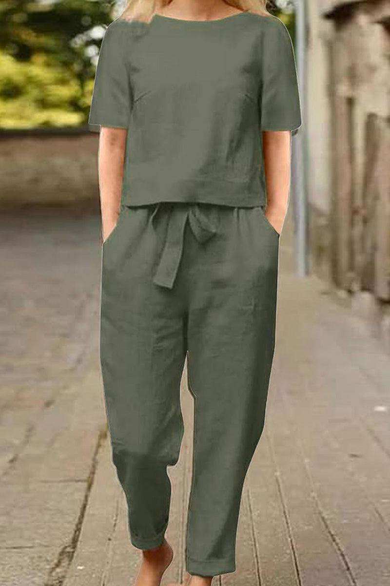 Cotton-Linen Blend Monochrome Two-Piece Set
