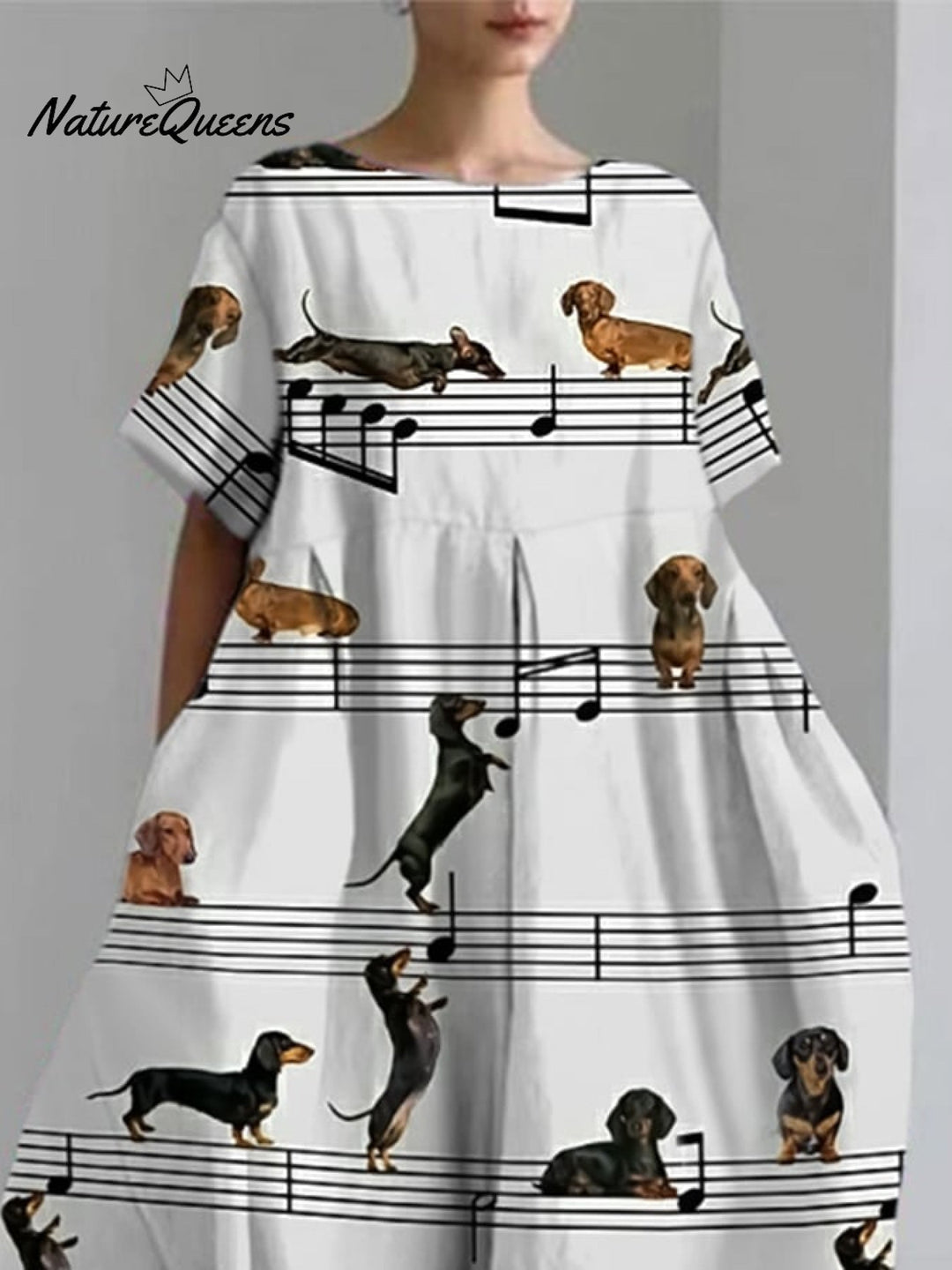 Women's Cute Dachshund Short Sleeve Linen Blend Midi Dress