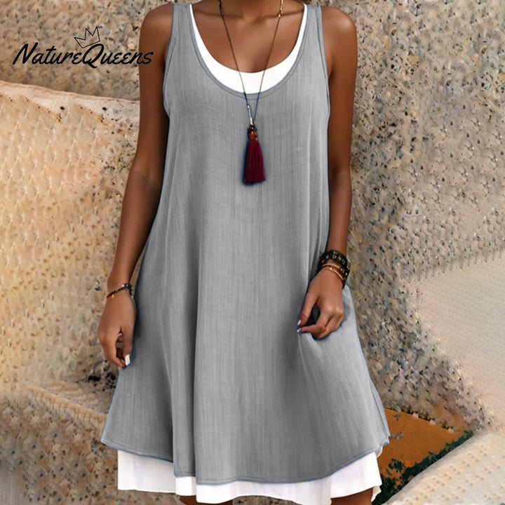 Casual Sleeveless Fake Two Piece Midi Dress
