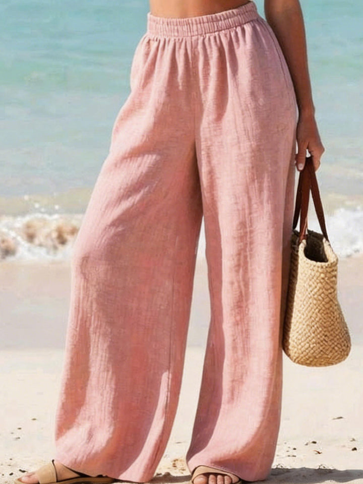Women's Solid-color Wide-leg Casual Cotton-linen Trousers