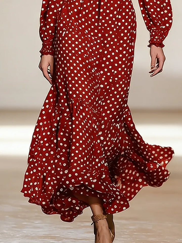 Women's Retro Polka Dot Pattern Art Print Casual Midi Dress