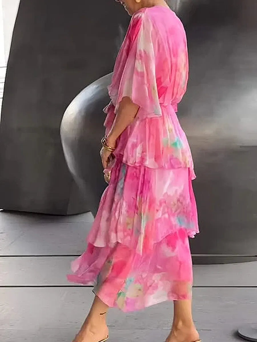 Women's Gradient Color Art Casual Stylish Short Sleeve Midi Dress