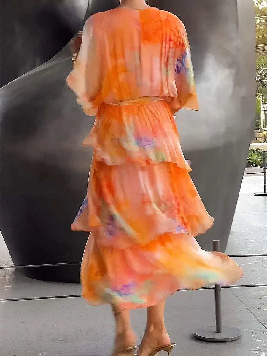 Women's Gradient Color Art Casual Stylish Short Sleeve Midi Dress