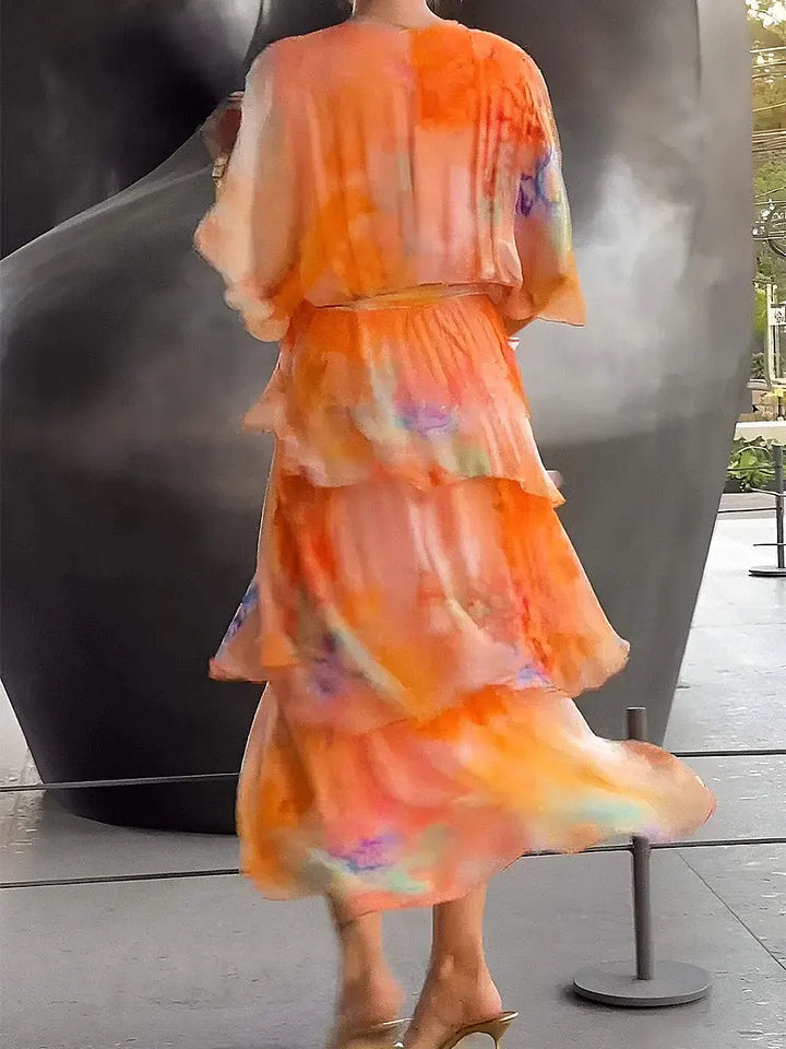 Women's Gradient Color Art Casual Stylish Short Sleeve Midi Dress