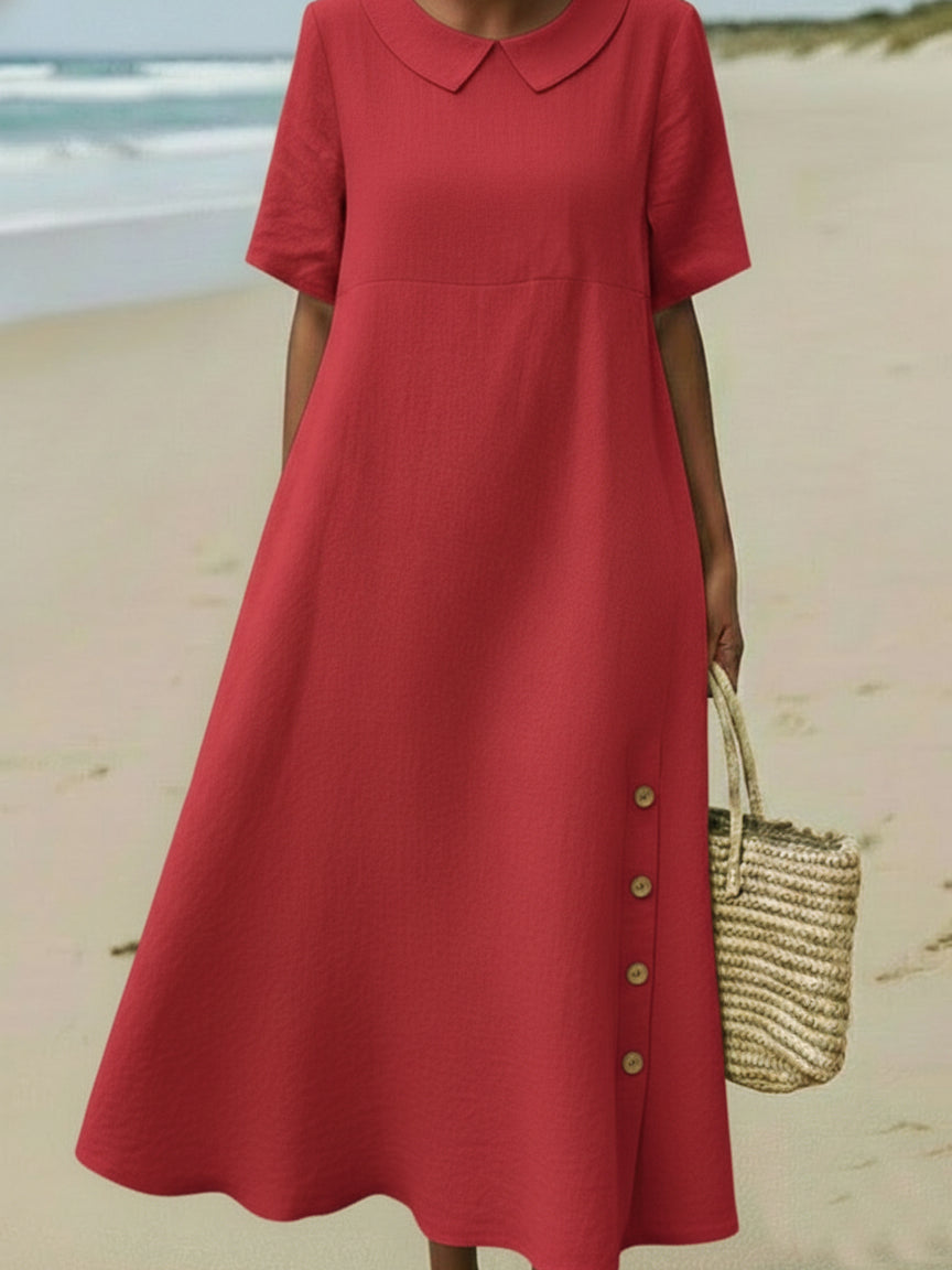 Retro Cozy Peter Pan Collar Loose Midi Dress