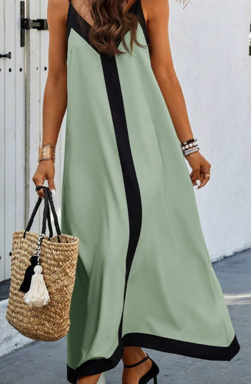 Women's Color-blocked Adjustable Strap Midi Dress