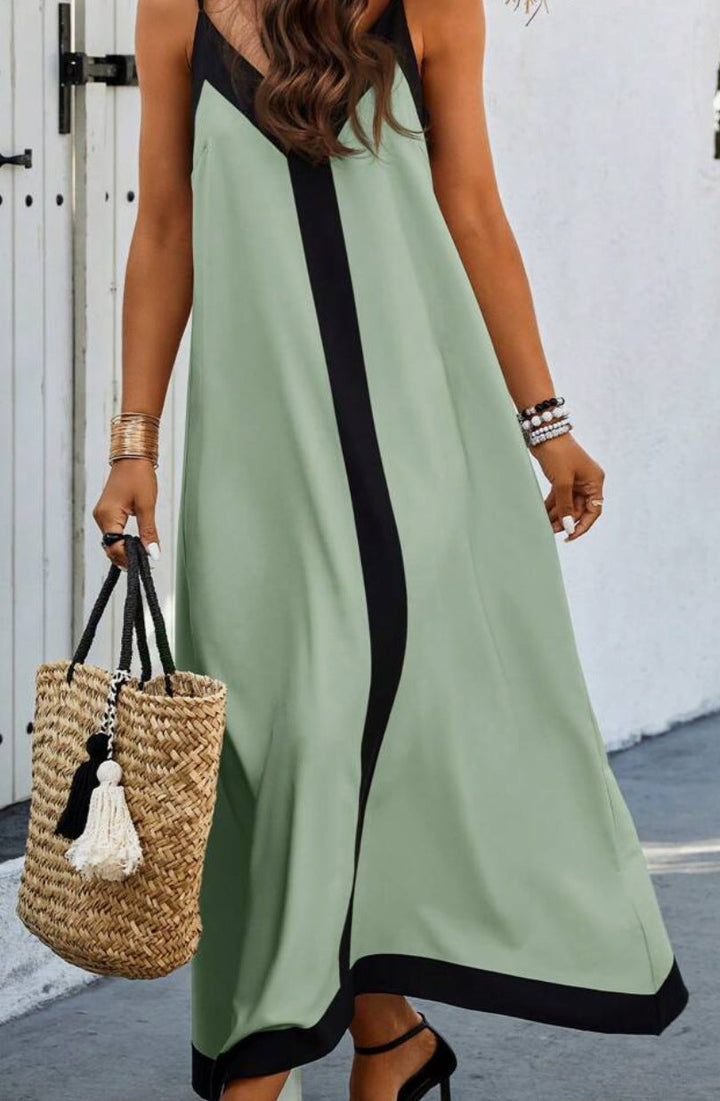 Women's Color-blocked Adjustable Strap Midi Dress