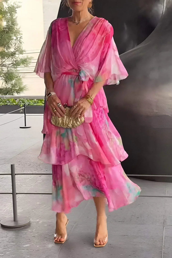 Women's Gradient Color Art Casual Stylish Short Sleeve Midi Dress