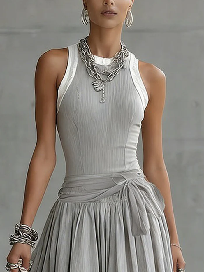 Stylish Casual Color-blocked Ribbed Stretch Midi Dress