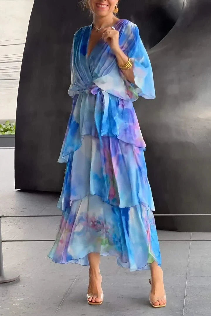 Women's Gradient Color Art Casual Stylish Short Sleeve Midi Dress