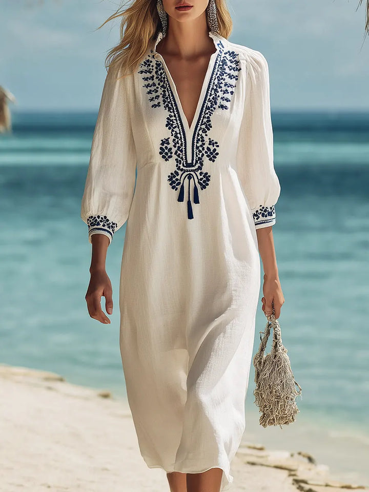Women's Ethnic Pattern Art Casual Vacation 3/4 Sleeve Midi Dress