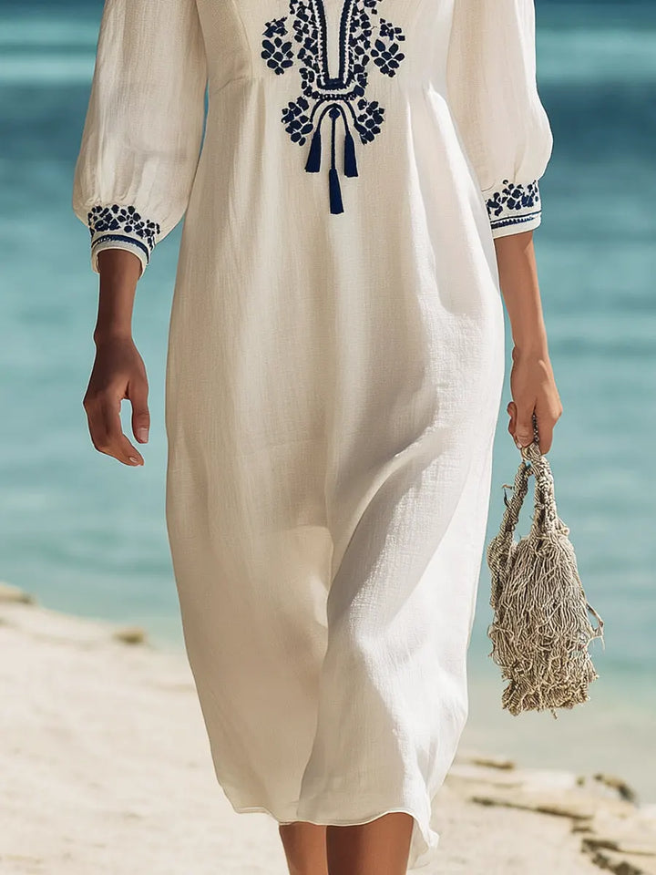 Women's Ethnic Pattern Art Casual Vacation 3/4 Sleeve Midi Dress
