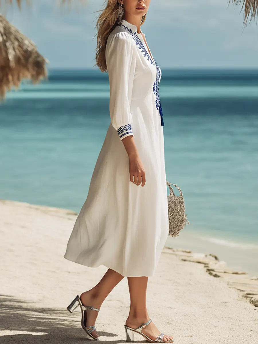 Women's Ethnic Pattern Art Casual Vacation 3/4 Sleeve Midi Dress