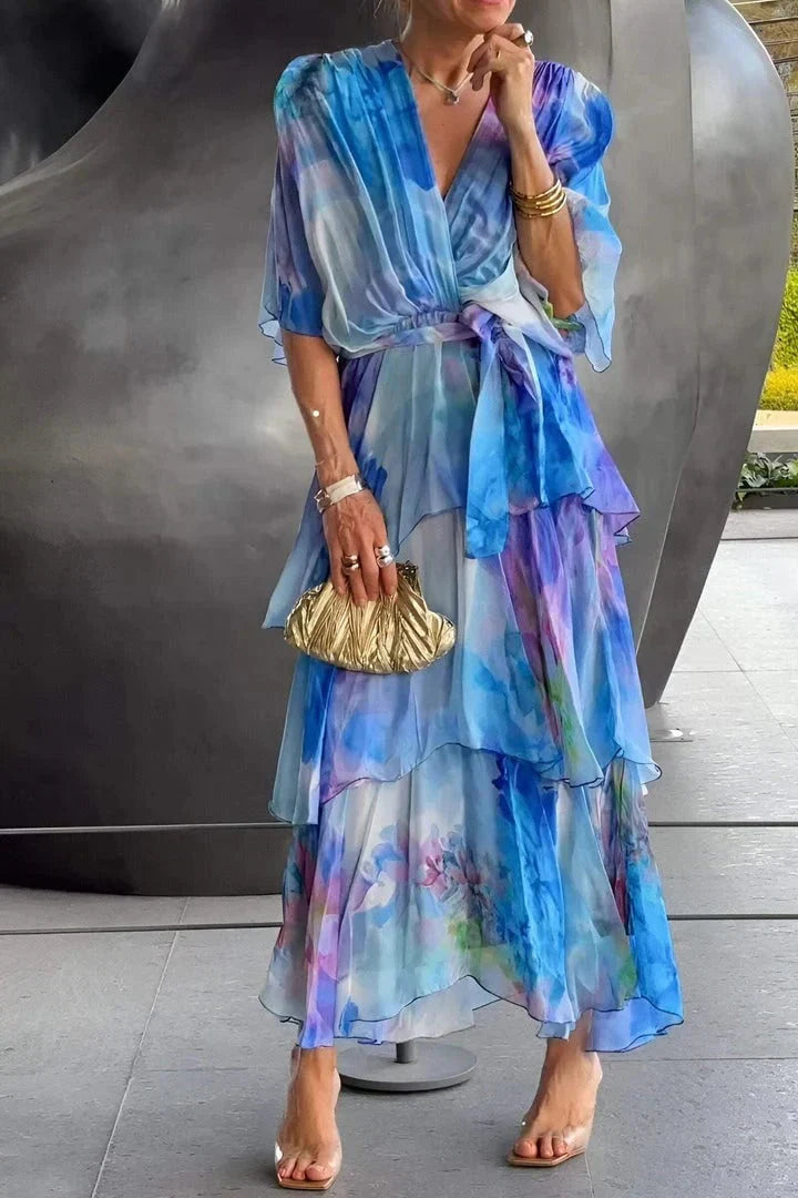 Women's Gradient Color Art Casual Stylish Short Sleeve Midi Dress