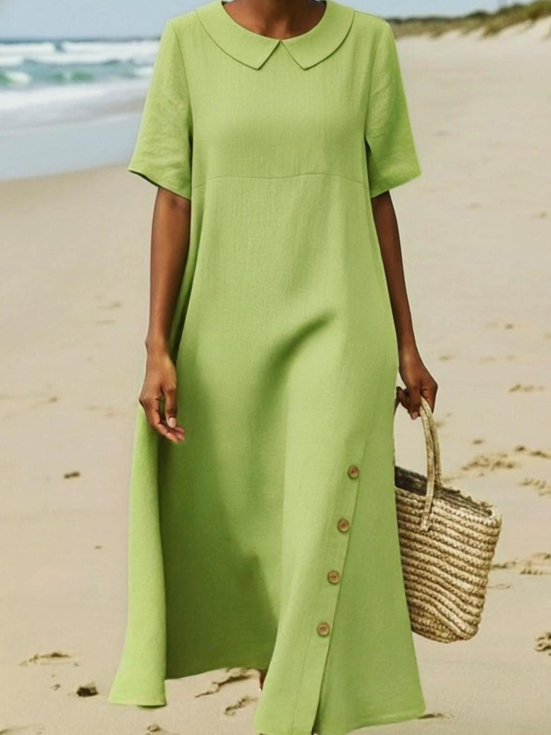 Retro Cozy Peter Pan Collar Loose Midi Dress