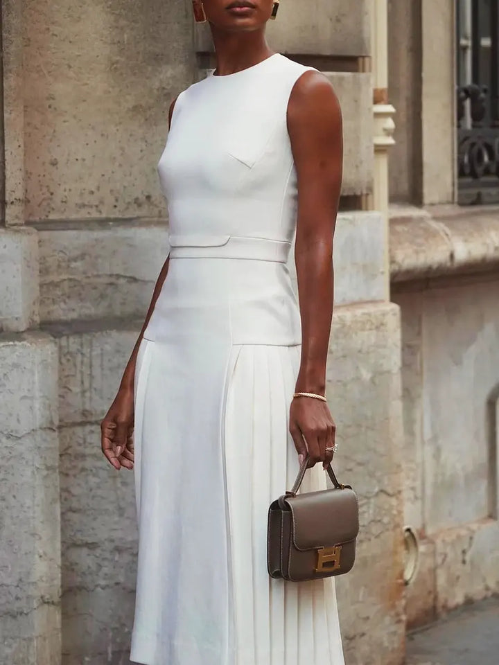 Women's Elegant Crew Neck Sleeveless Stylish Midi Dress