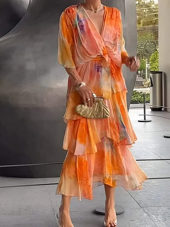 Women's Gradient Color Art Casual Stylish Short Sleeve Midi Dress