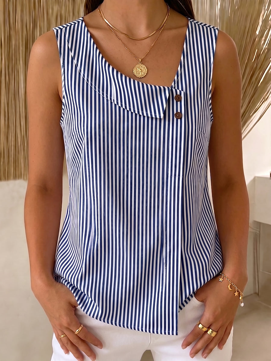 Retro Cozy Striped Cotton-linen Sleeveless Blouse