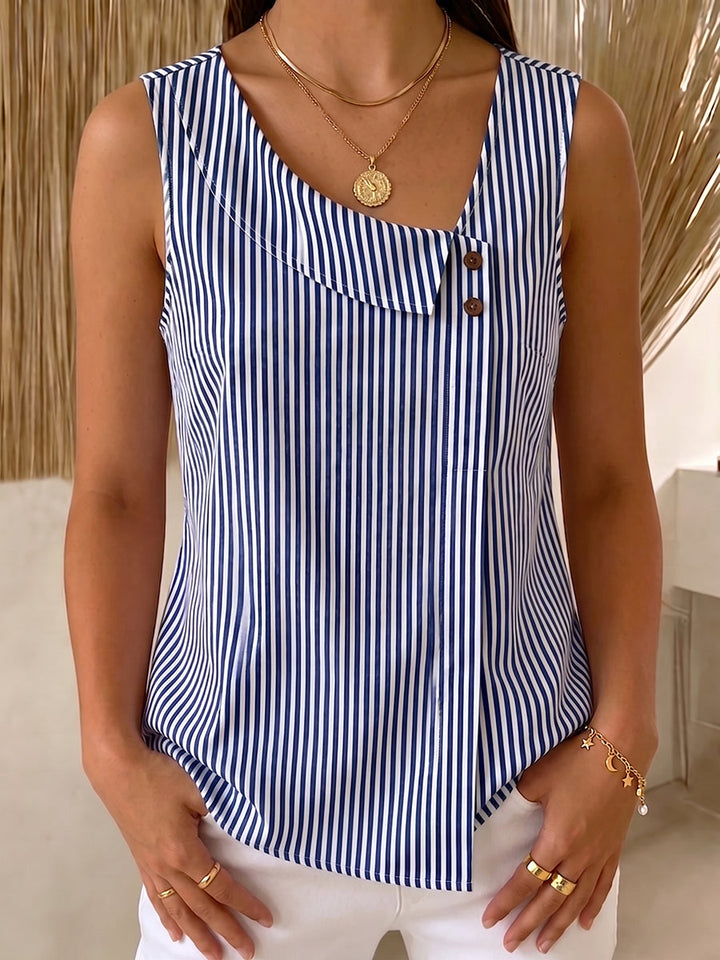 Retro Cozy Striped Cotton-linen Sleeveless Blouse