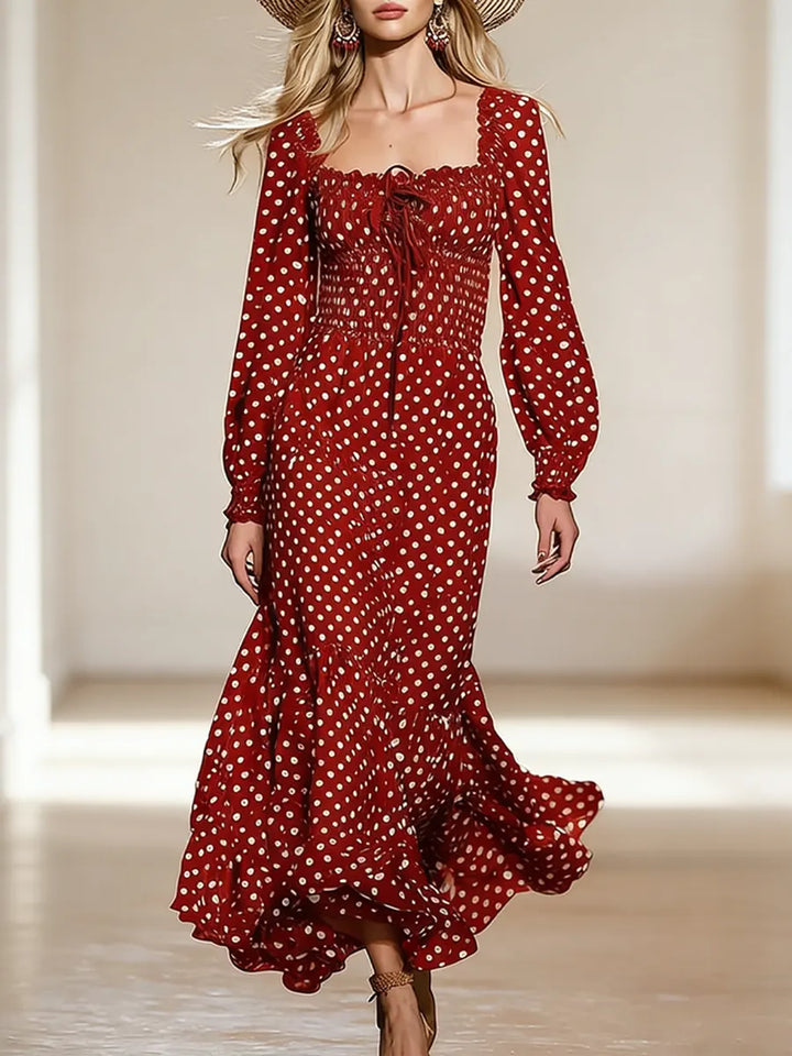 Women's Retro Polka Dot Pattern Art Print Casual Midi Dress